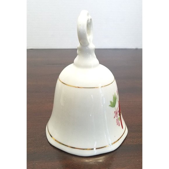 Vtg Red Bird Dinner Bell Cardinal Christmas Porcelain Pink Flowers - Picture 8 of 9